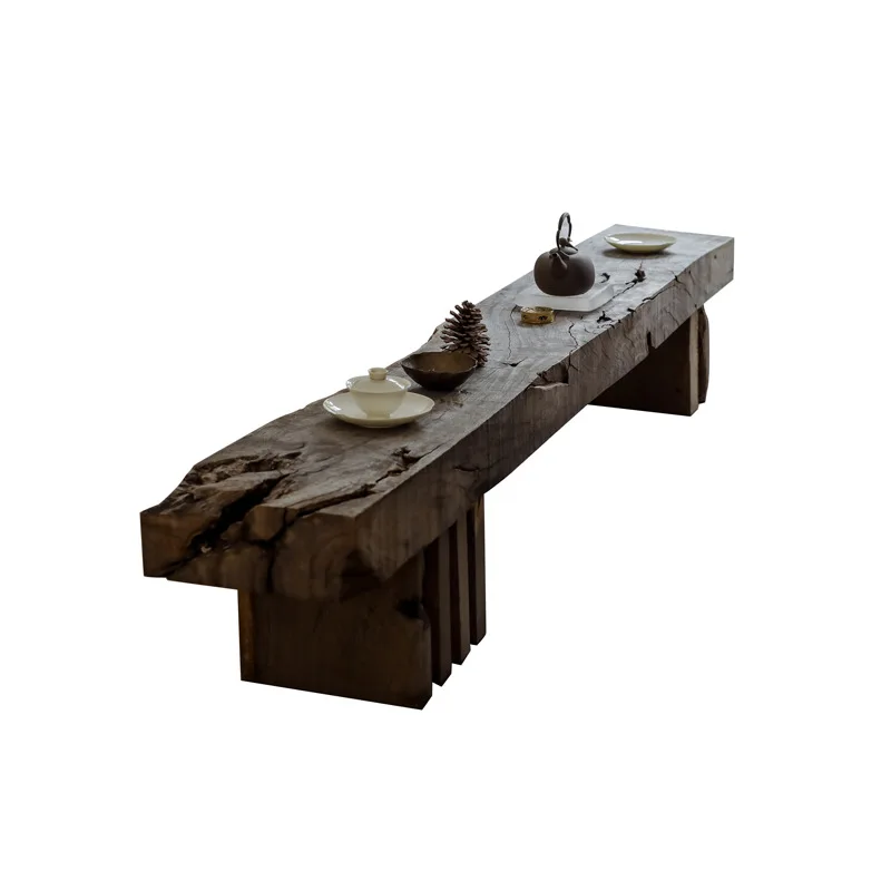 Wabi-sabi wind log, modern minimalist outdoor bench setting table installation art irregular