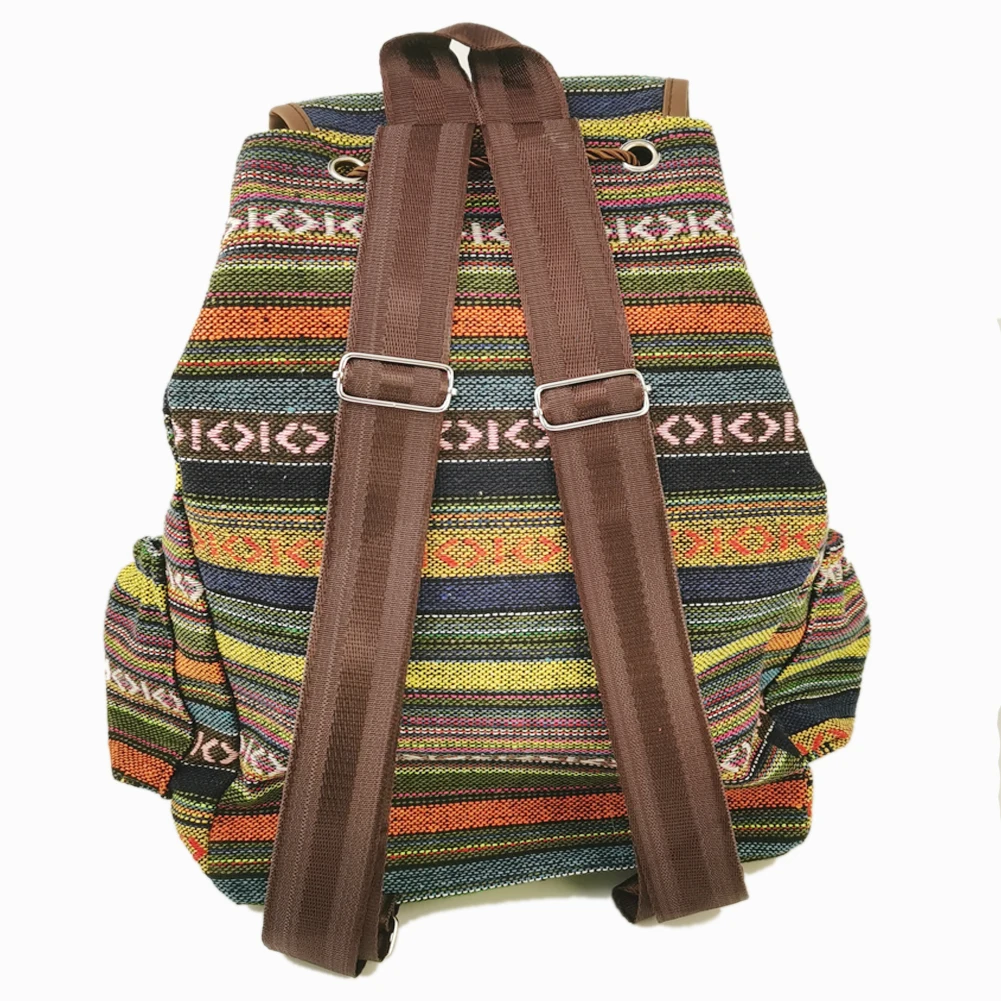 Tribal Vintage Hippie Colorful Travel Backpack Bag For Women Embroidery Pom Charm Hmong Ethnic Bohemian Boho Rucksack SYS-593