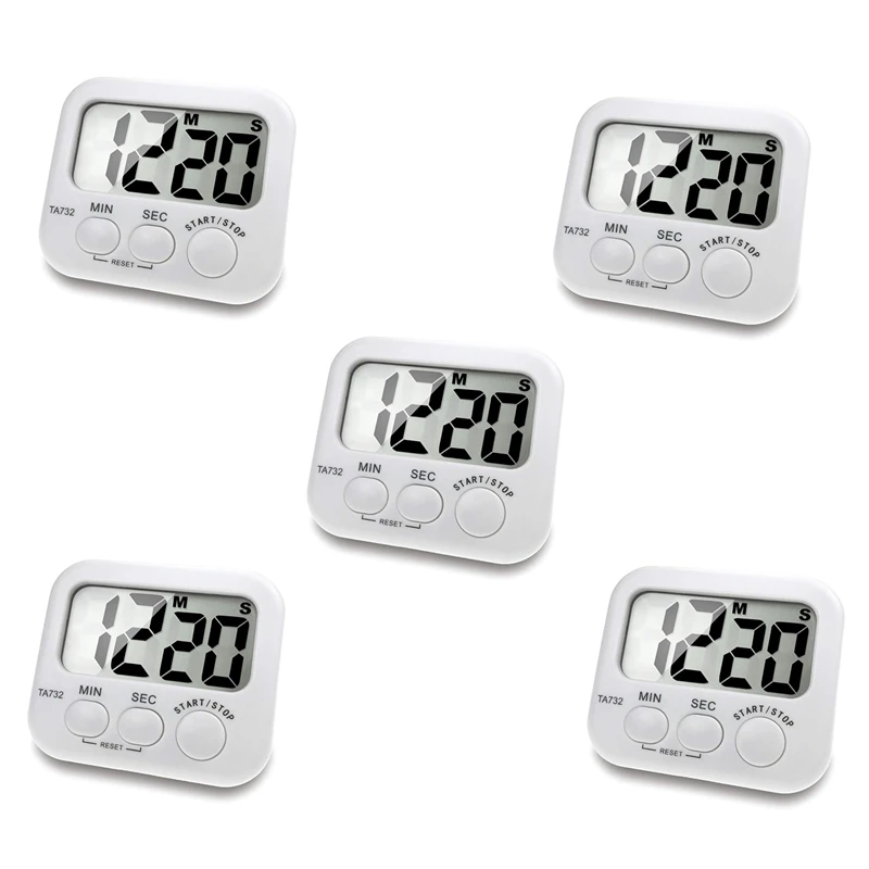 

5X Digital Kitchen Timer, Large Screen Large Font Display, Magnetic Back Cooking Timer, Loud Alarm