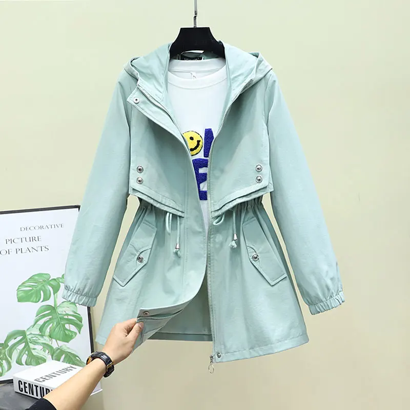 

High-end Women's Windbreaker Nice Spring Autumn New British Wind Loose Casual Mid-length Slim Trench Coat Hooded Female Tops