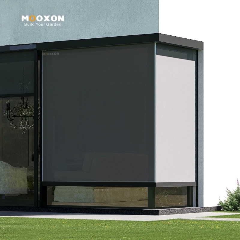 L Shaped Zipped Blind for 90 Degree Pergola Corner Outdoor Blinds System Without Middle Post Design