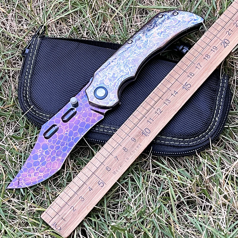 

High carbon steel dragon patterned steel colored titanium alloy outdoor camping, hunting, survival, collecting fruit EDC knife