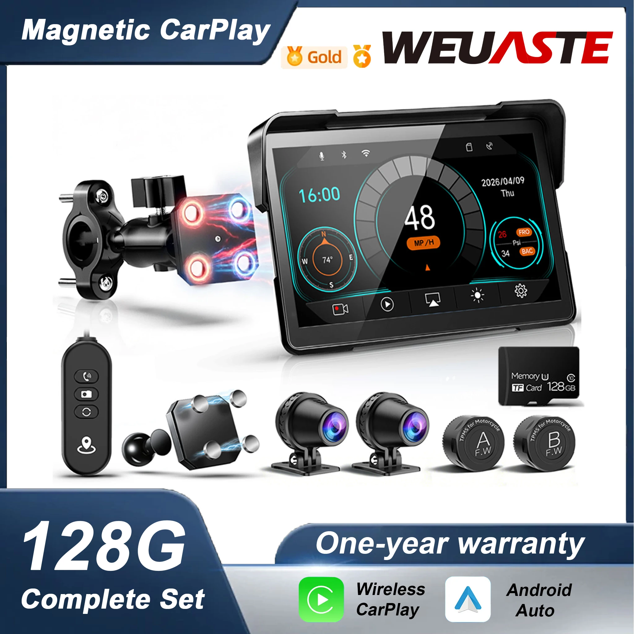 

WEUASTE Wireless Magnetic CarPlay Android Portable Motorcycle Smart Display with GPS Navigation with All Motorcycle Models