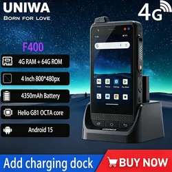 UNIWA F400 Rugged PDA 4G Global Public Network Walkie-Talkie Zello Phone Android15 Detachable 4350mAh 4.0“ NFC Add Charging Dock