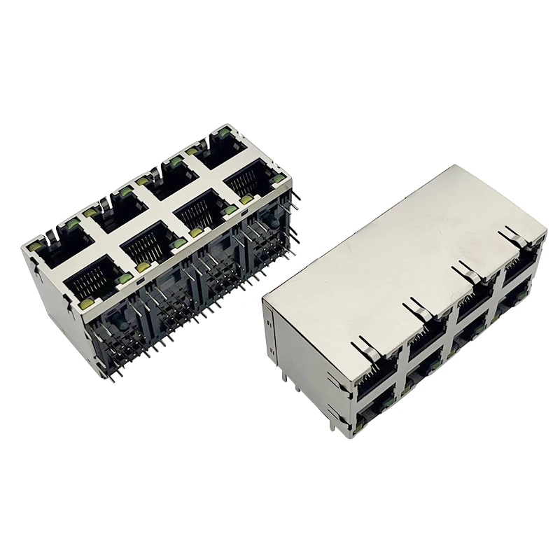

3PCS RJ45 Connector 8-port Network Socket With LED 8P8C Shielded Double-layer 2 x 4 59 Modular Plug