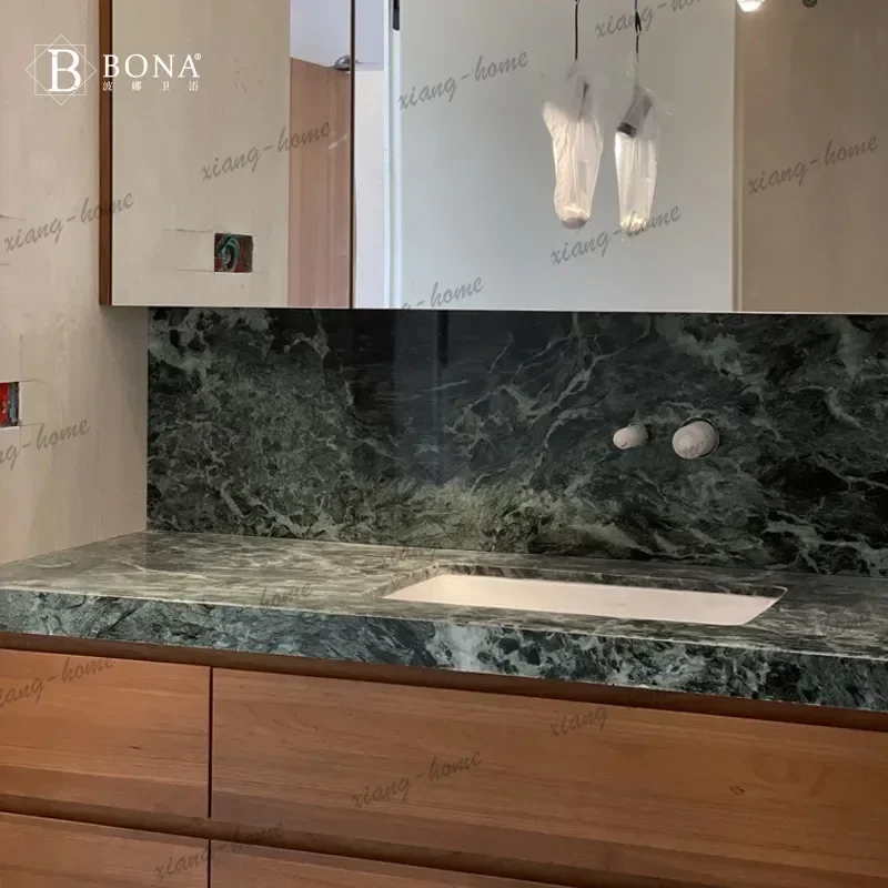 LD Modern Oak Bathroom Cabinet Luxury Stone Marble Ceramic Seamless Basin Toilet  Marble Countertop Bathroom Cabinet