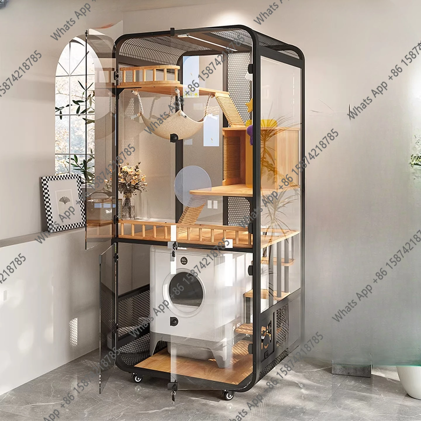 Solid wood panoramic glass luxury large space cabinet cage can put smart toilet three-story nest house for home use