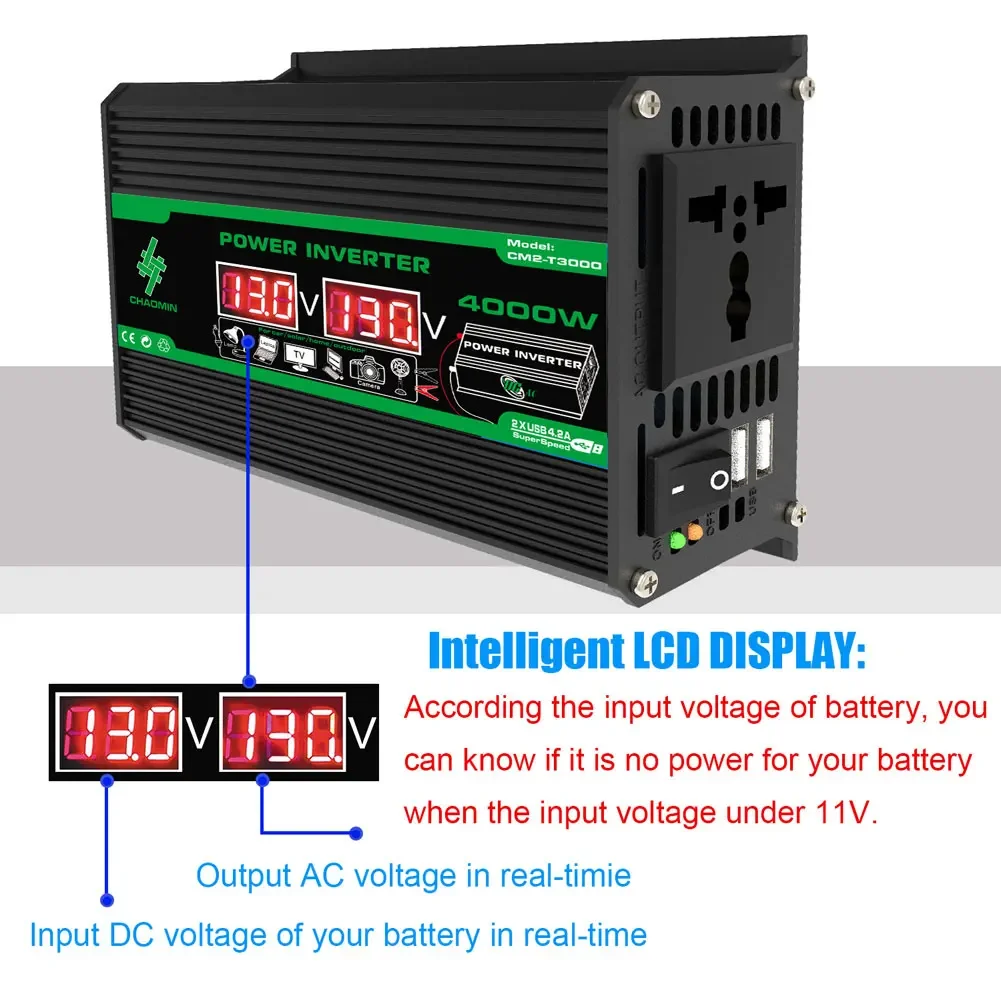 4000W DC 12V a AC 110/220V adattatore convertitore caricabatterie Inverter portatile per Auto presa universale Inverter per Auto accessori Auto