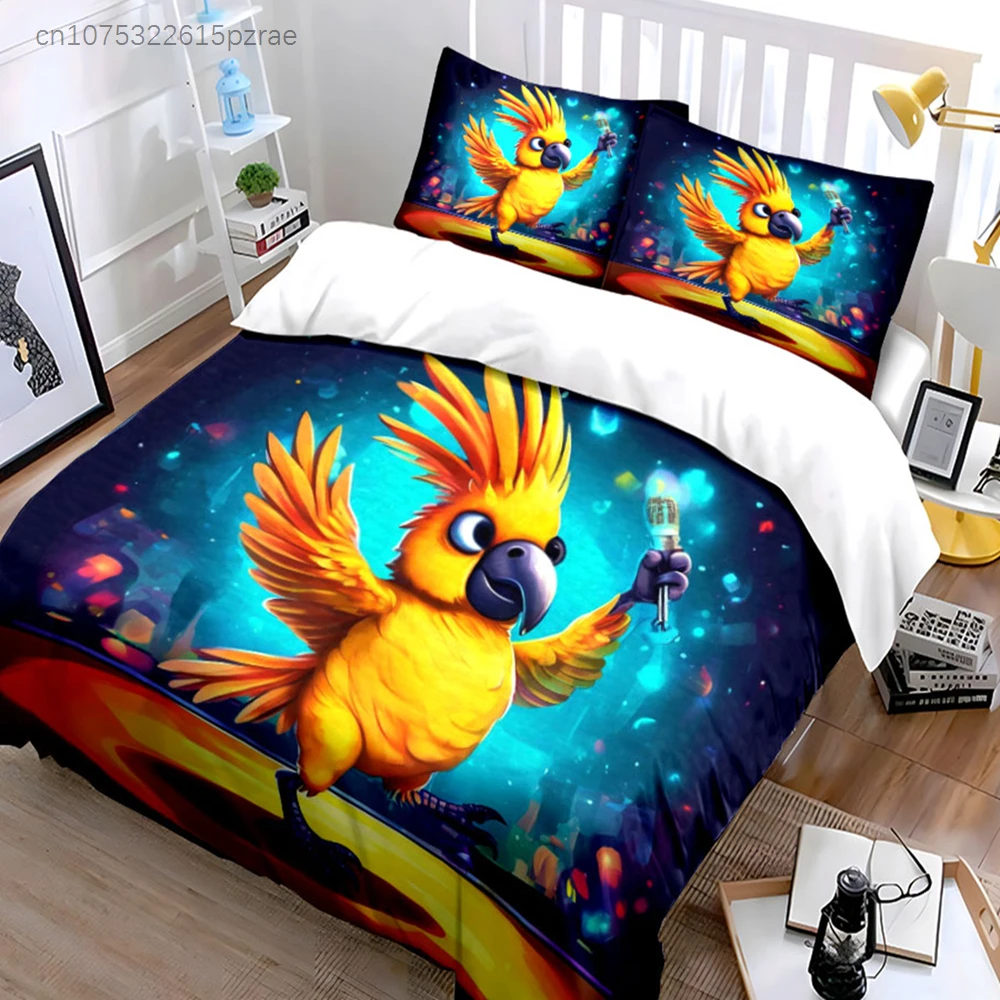 Yellow Parrot Party Set Multiple Sizes kid's And adults' Bedroom Exquisite 3PC Bedding set, Gift