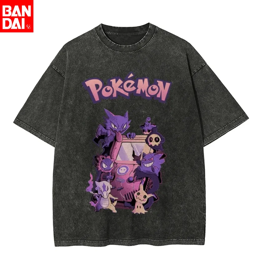 

Pokemon Red 1995 Game Freak Retro T Shirt Men 2026 Summer Vintage Acid Wash Oversized Tee Anime Streetwear