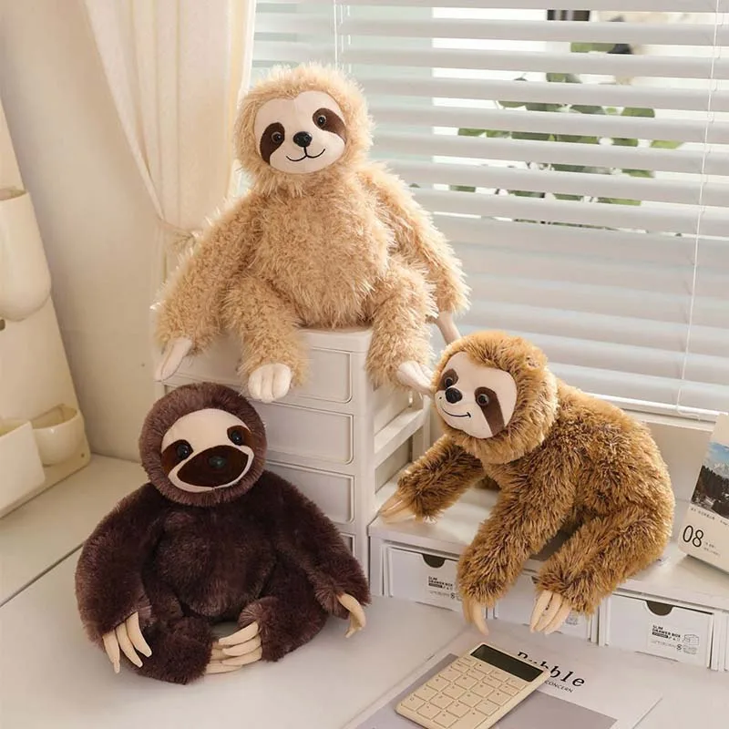 Cute Simulation Sloth Plush Toy Squishy Fluffy Three‑toed Sloth Stuffed Animal Doll Decor Kawaii Animal Plushies Birthday Gift