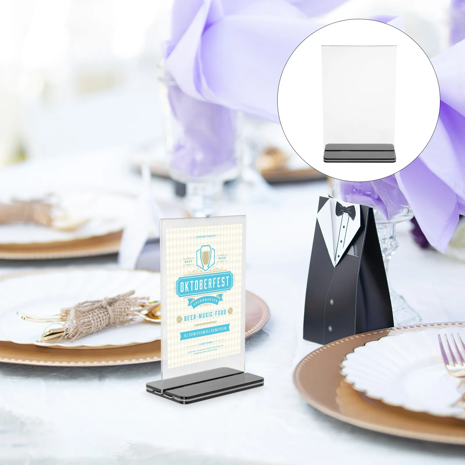 3Pcs Acrylic T-Form Sign Holder Display Stand Sturdy Base Dual-Side Menu Rack for Restaurant Store Office Supermarket Tabletop