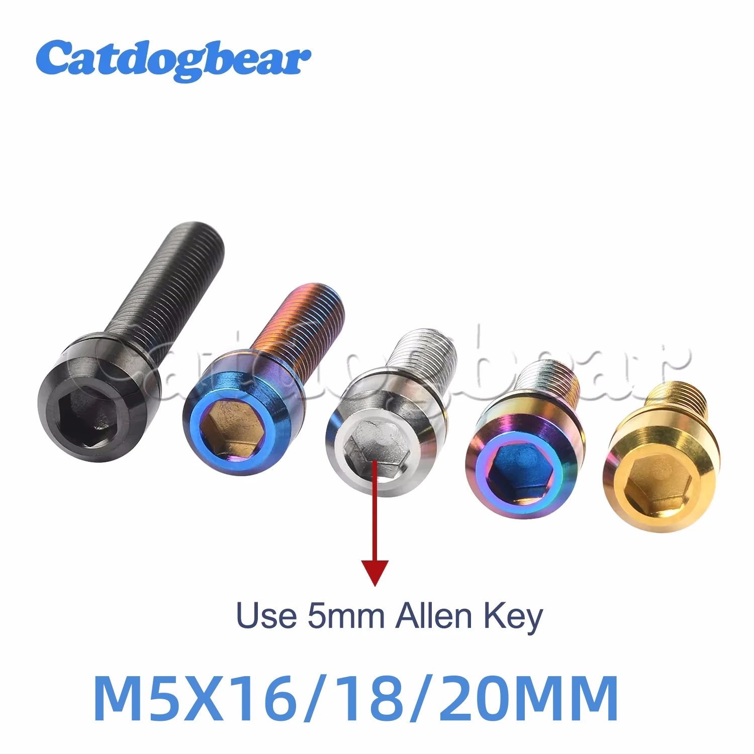 Catdogbear Titanium  M5x16/18/20mm Bolts Socket Head Bolts With Washers For Mount Bicycle Screws  Multiple Colors