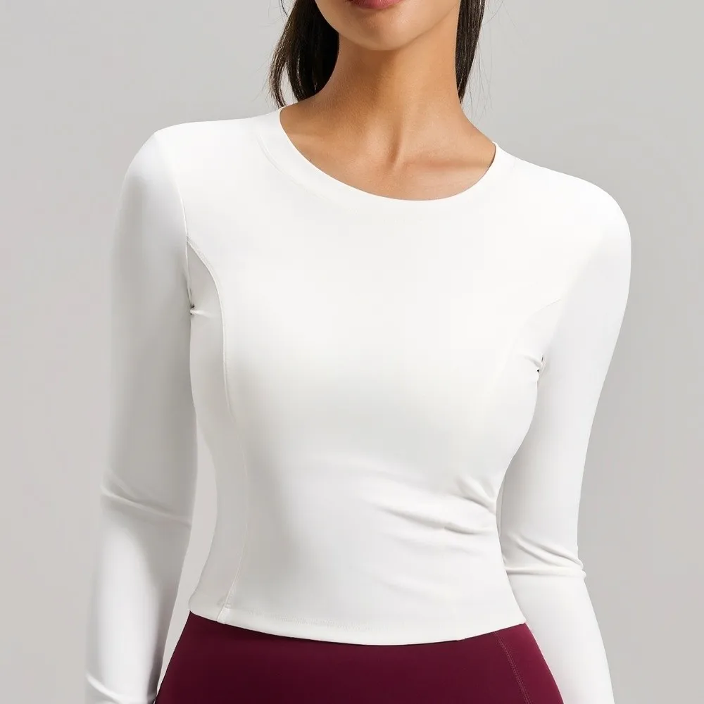 Sportkleding met ruches aan de achterkant en trekkoord met borstkussen Fitness Yoga-top met lange mouwen Trainingskleding Ademende Pilates-yoga-shirts