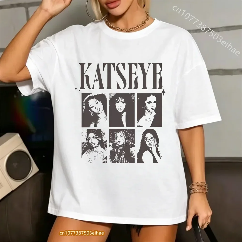 Unisex Summer Daily Casual Wear Tees Pop Music Girl Group Katseye Art Graphic Print Kpop Korean Aesthetic Oversized Fashion Tops