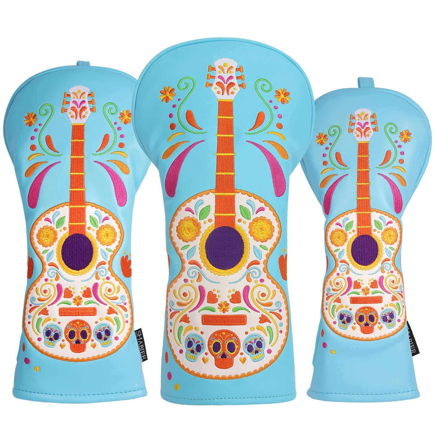 Guitar DIA DE LOS MUERTOS Embroidered PU Faux Leather Golf Club Driver Head Cover