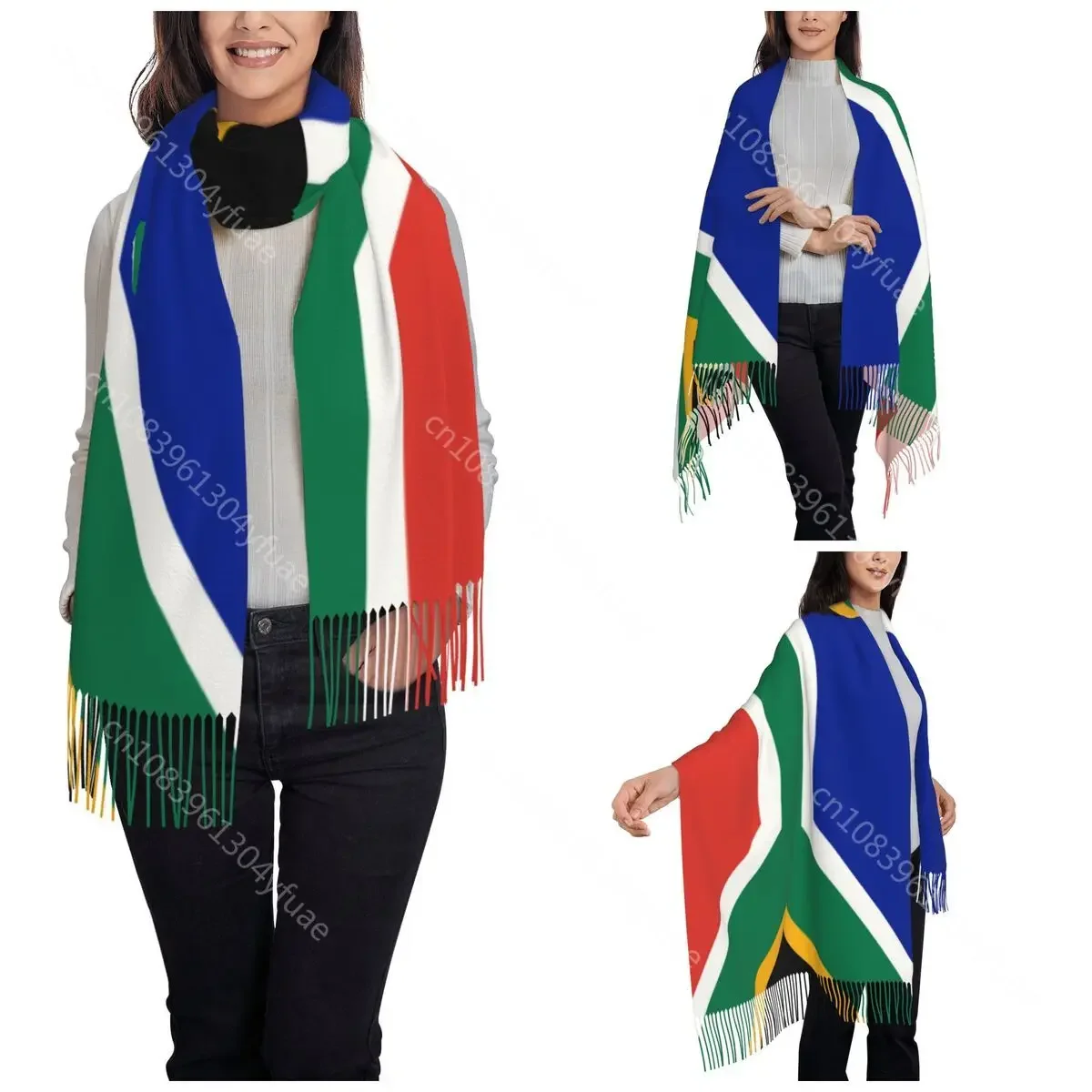 South African Springboks Flag Scarf for Women Warm Winter Cashmere Shawls and Wrap Long Large Scarves with Tassel for Daily Wear