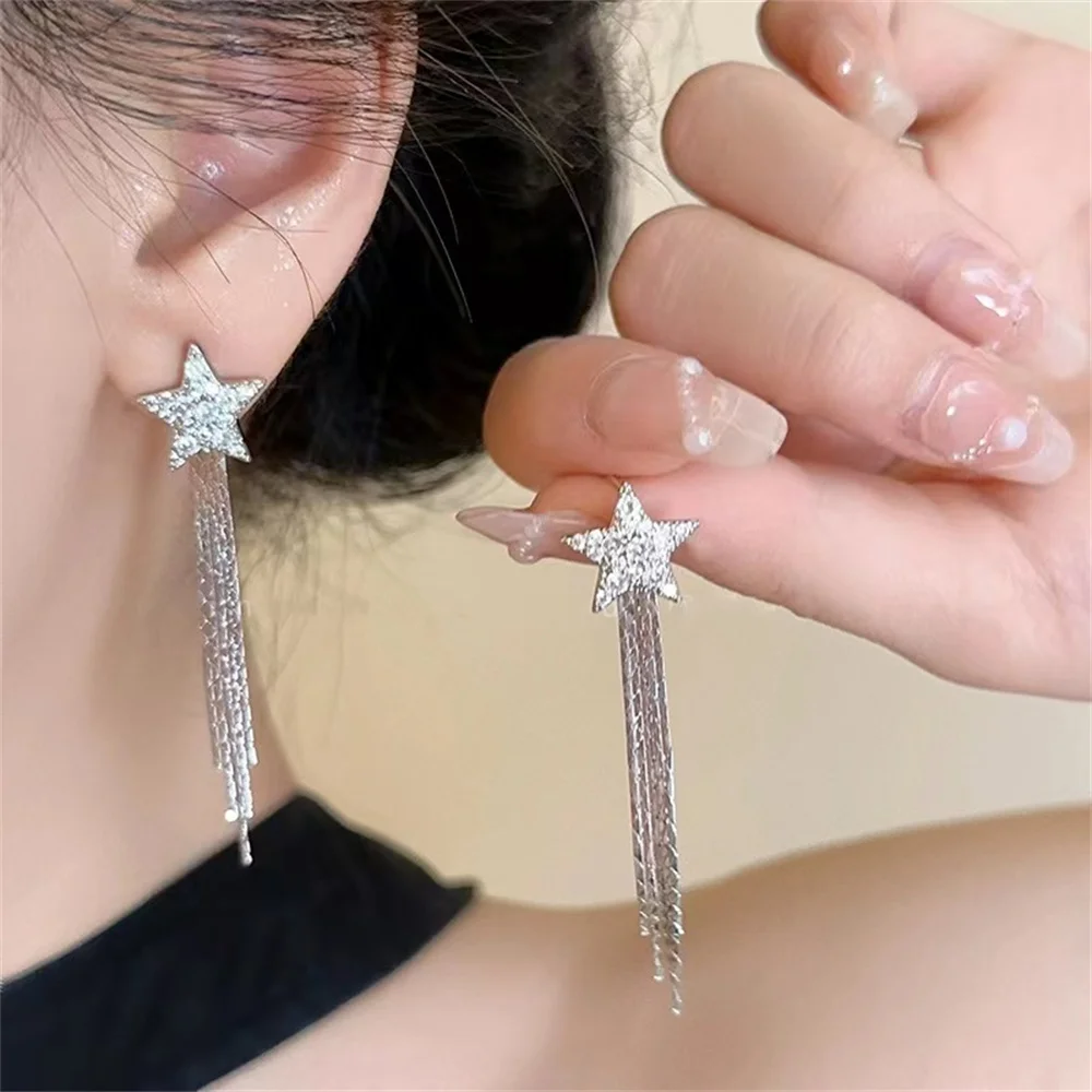 Luxuriöse Acryl Kristall Stern Tropfen Ohrring Für Frauen Silber Farbe Quaste Ohrringe Fashion Party Schmuck Trend Zubehör Geschenk