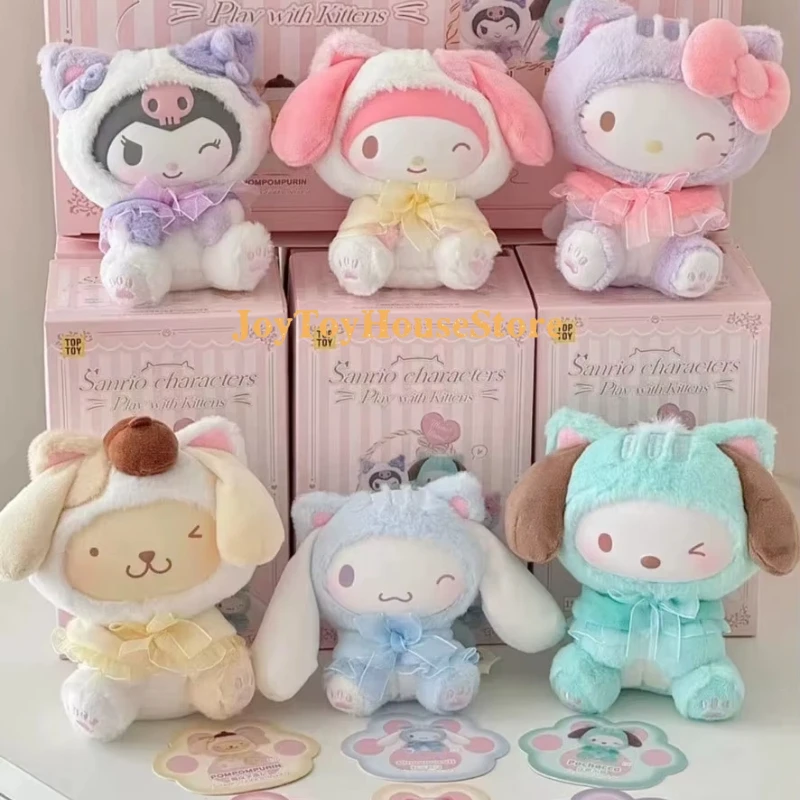 

Genuine Sanrio Characters Play With Kittens Series Mystery Vinyl Plush Pendant Doll Kuromi Melody Cute Blind Box Toy Gifts