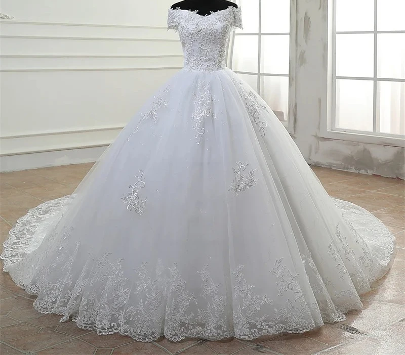 Customized 2026 New Off Shoulder Ivory Tulle Wedding Dress Cheap Custom Plus Size Bridal Gown Vestido De Noiva Robe De Mariage