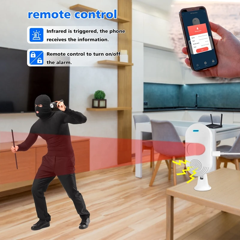 ABGR-Wifi Allarme sonoro e luminoso Rilevatore a infrarossi Sensore di allarme di movimento PIR Smart TUYA APP Notifica remota Sistema di sicurezza