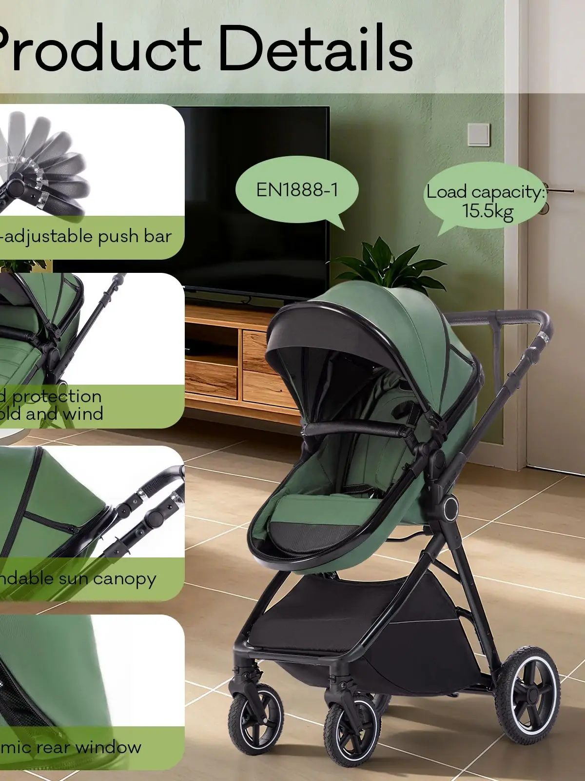 Kinderwagen 3 in 1, leicht faltbar, multifunktionaler Kinderwagen, tragbarer Reisekinderwagen, Sicherheitssitz, EU-Standard für Neugeborene