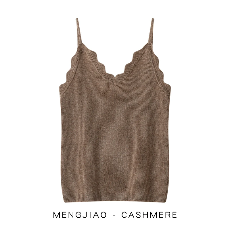 2025 Summer 100% Goat Cashmere Suspenders Women's Knitted Cashmere V-neck Pullovers Fashion Tops Women's Clothing