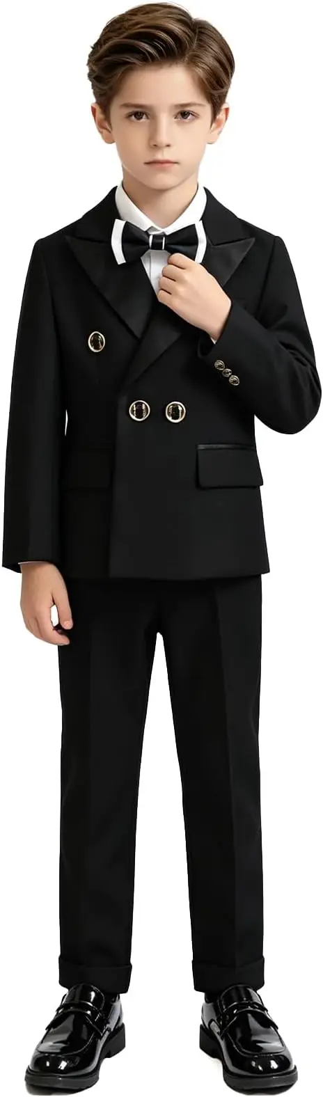 Handsome Boys Black Formal Suit Set Kids Birthday Party Piano Performance Costume Children's Jacket Pants Bowtie