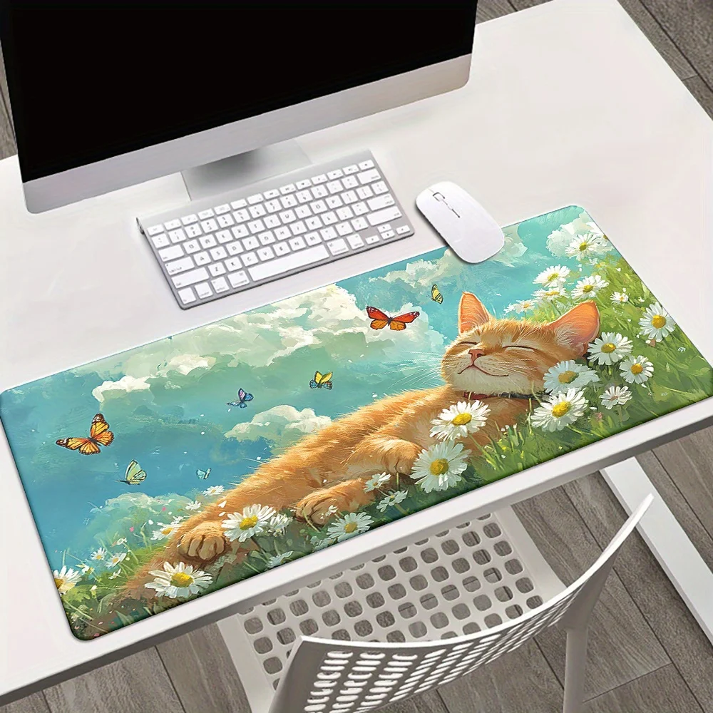 

1 Cute Orange Kitten Napping Design XXL Mouse Pad, Large Rubber Table Pad, Stitched Edges for Gaming, Office and Home Use