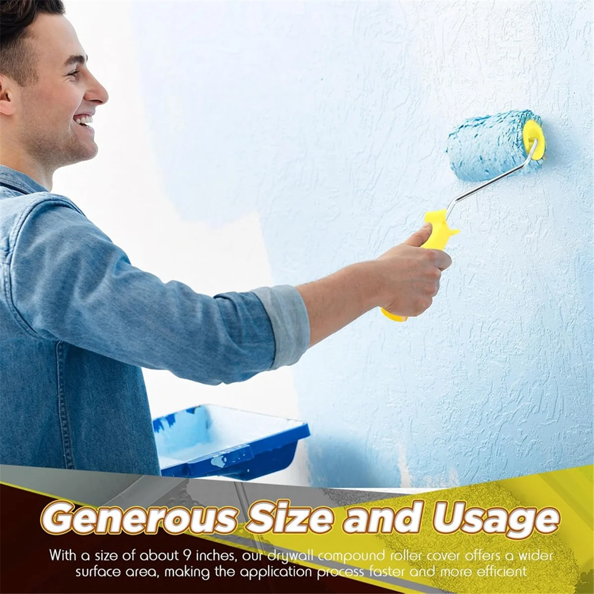 A03R 3Pcs 4 Inch Drywall Compound Roller Cover with Paint Frame,Drywall Texture Brush,Mud Roller for Putty,Diatomaceous Earth