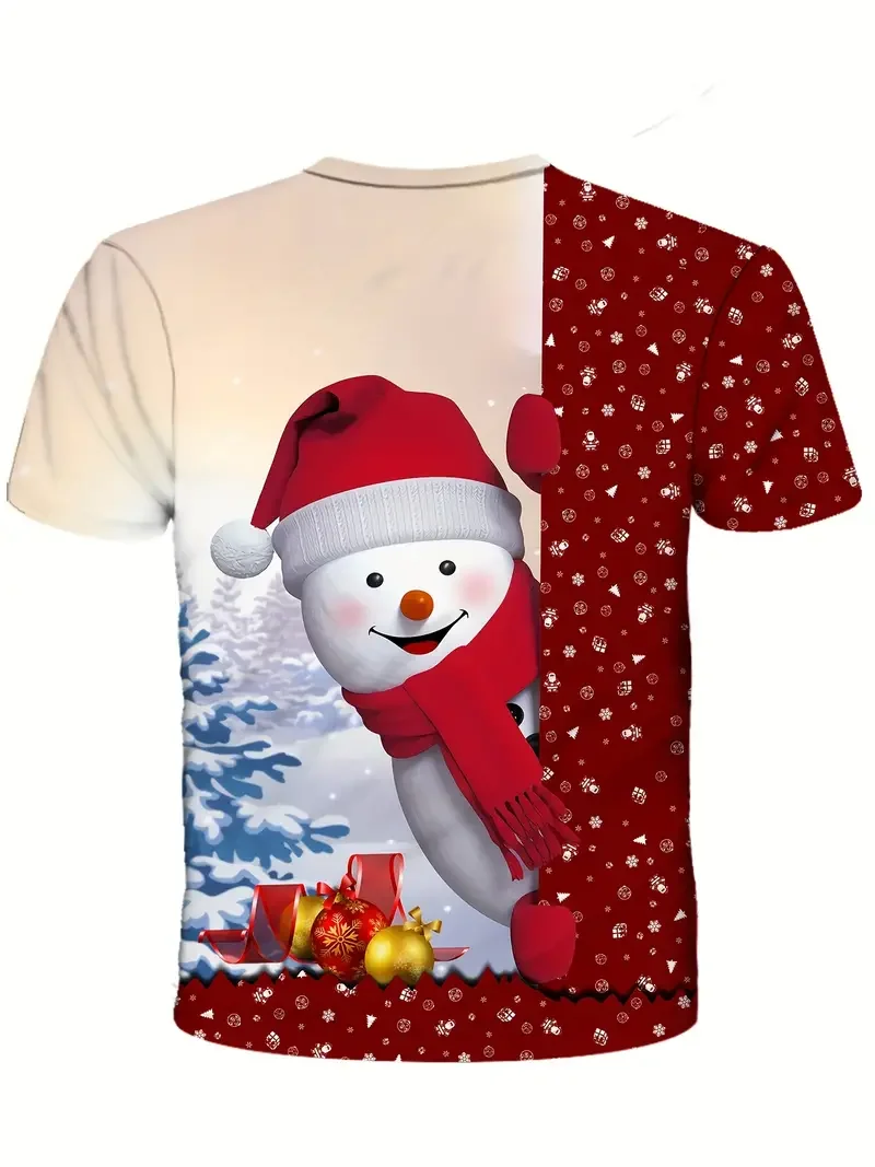 Men's 3D Snowman Pattern T-Shirt Casual Harajuku Y2k O Neck Short Sleeve Tee Top Streetwear Pullover Outdoor Oversized Clothing