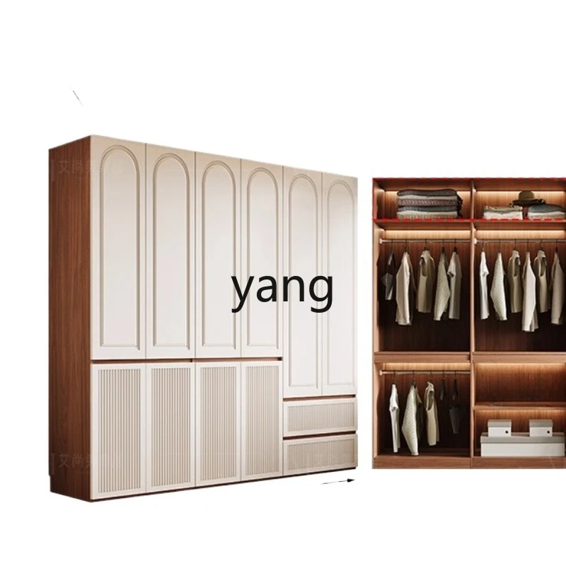 

Yjq wardrobe home bedroom swing door simple modern combination medium antique solid wood storage wardrobe