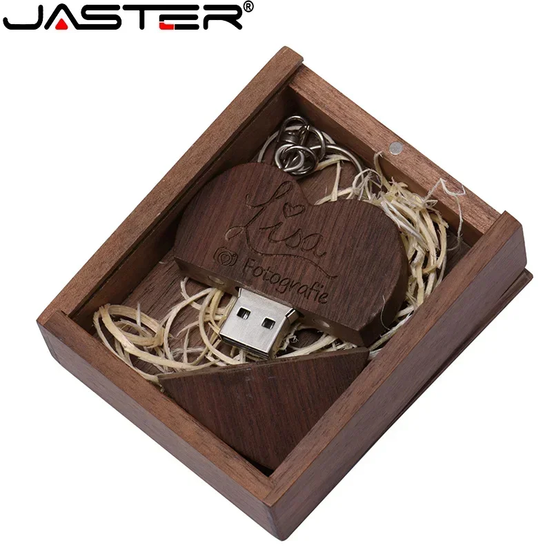 

JASTER Wooden Heart USB Flash Drive Memory Stick Pendrive 4gb 16gb 32gb 64GB Company Logo Customized Wedding Photography Gift