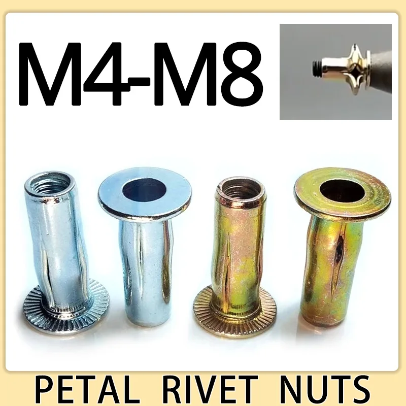 M4 M5 M6 M8 304 Stainless Steel Petal Rivets Nut  Pull Rivet Bolt Cap Slotted Color Zinc Plating Car License Plate Fixed Screw