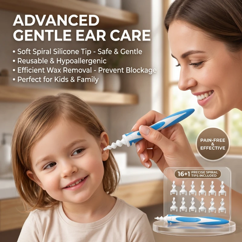 

New spiral silicone ear scoop, convenient and safe ear cleaner set, specialized tool for household rotating ear canal cleaning