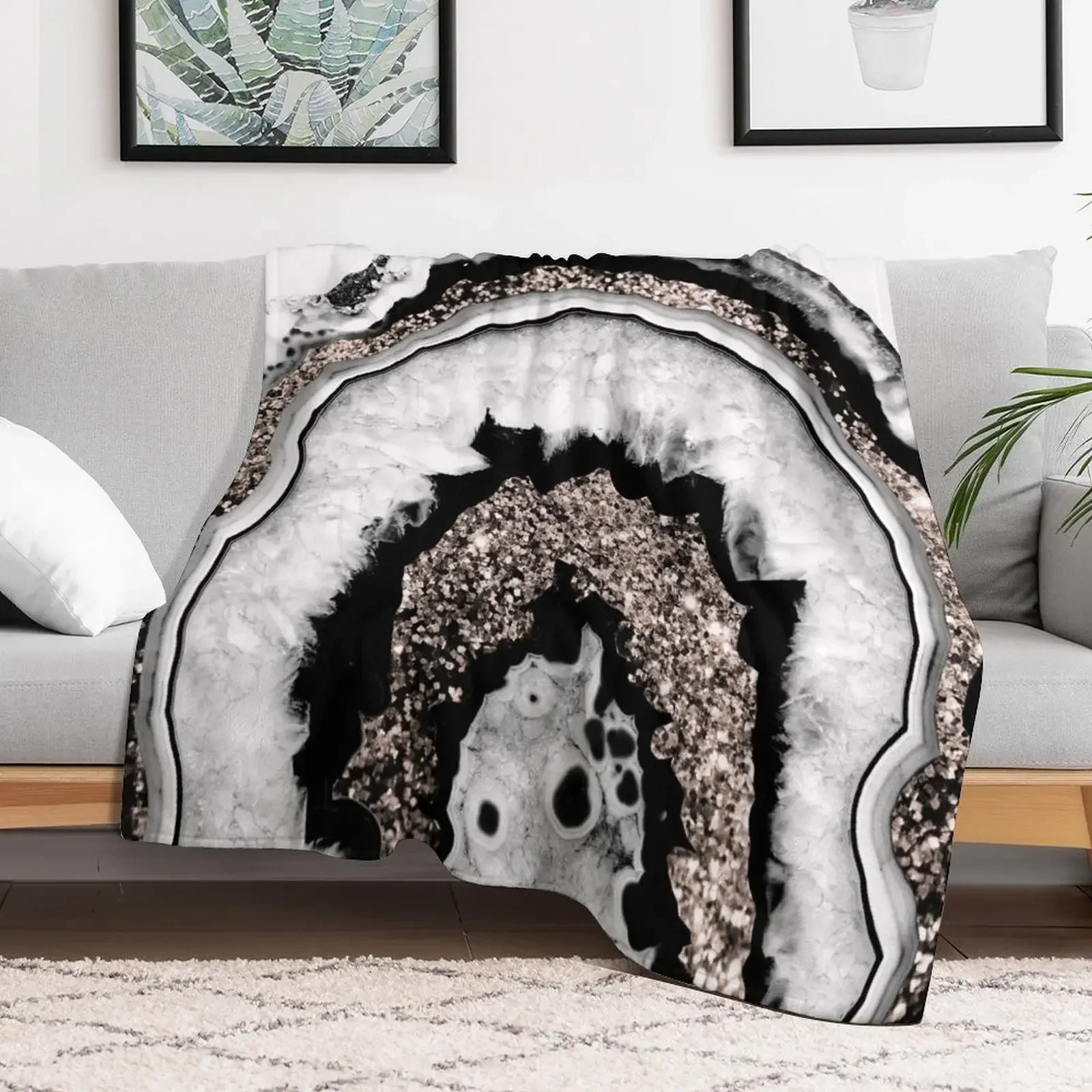 

Gray Black White Agate with Rose Gold Glitter #1a (Faux Glitter) #gem #decor #art Throw Blanket Baby Giant Sofa Blankets