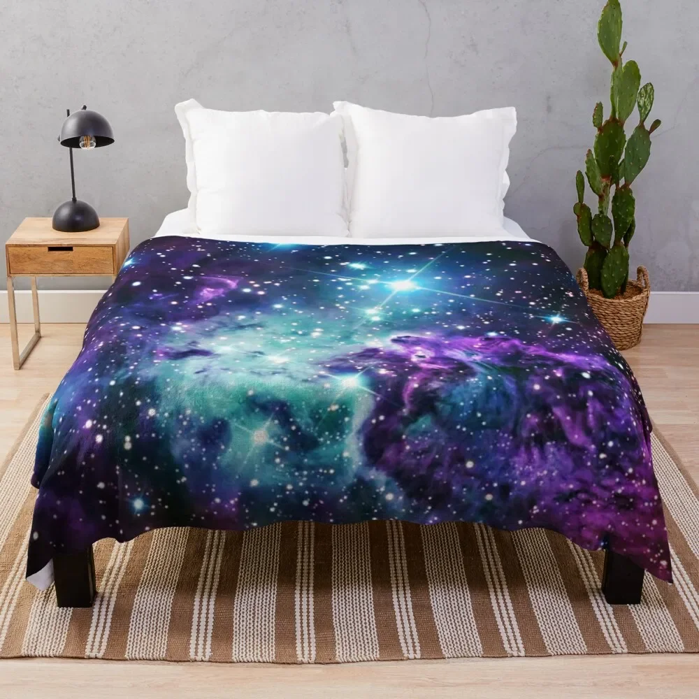 

Fox Fur Nebula Teal Turquoise Purple Throw Blanket Flannel Fleece Soft Warm Throw Blanket
