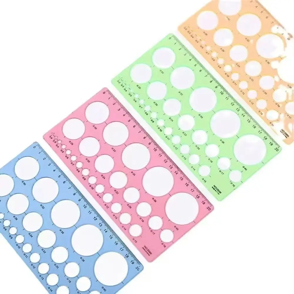 Régua de modelo de plástico para estudantes, formato retangular, grande círculo, régua, material de papelaria escolar, 1 peça
