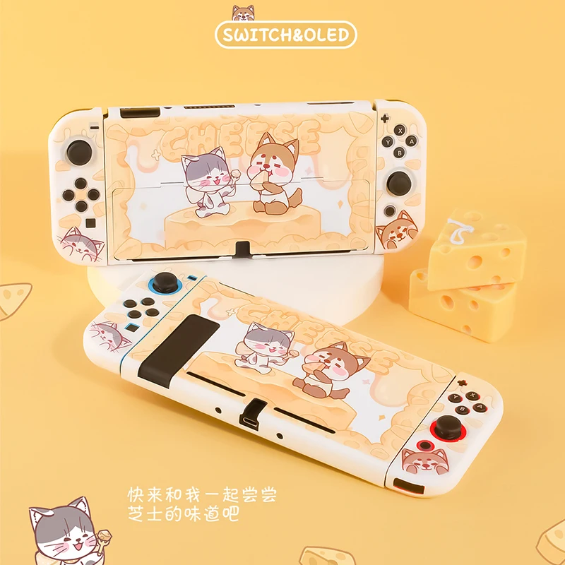 

Cute Cheese Cat Dog Switch OLED Case PC Hard Cover JoyCon Shell Switch Game Housing For Nintendo Switch OLED Accessories