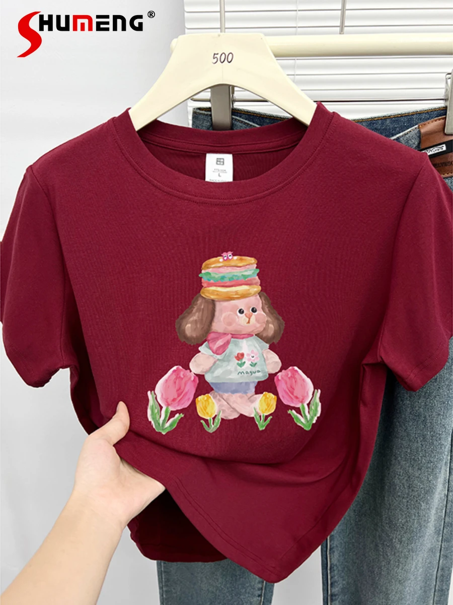 

Women's 2024 Summer New Chic Top Versatile Fashion Round Neck Loose Comfort T-shirt Feminine Sweet Cartoon Short Sleeve T-shirts