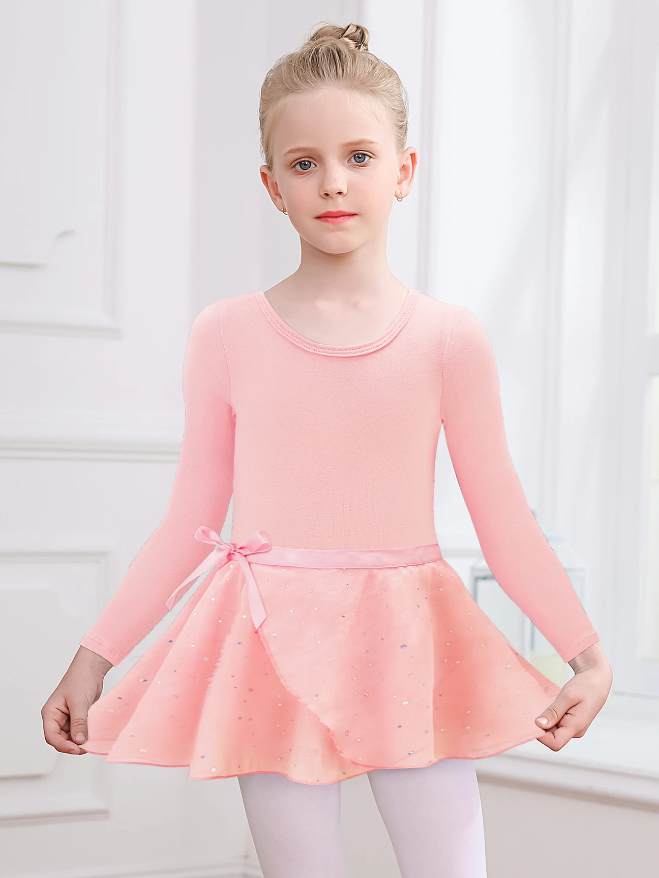 Mädchen Langarm Ballett Trikot Kind Tanz Tutu Kleid Herz Zurück Gymnastik Dancewear mit Gebunden Rock Outfit Set Bühne Kostüm – Detail 15
