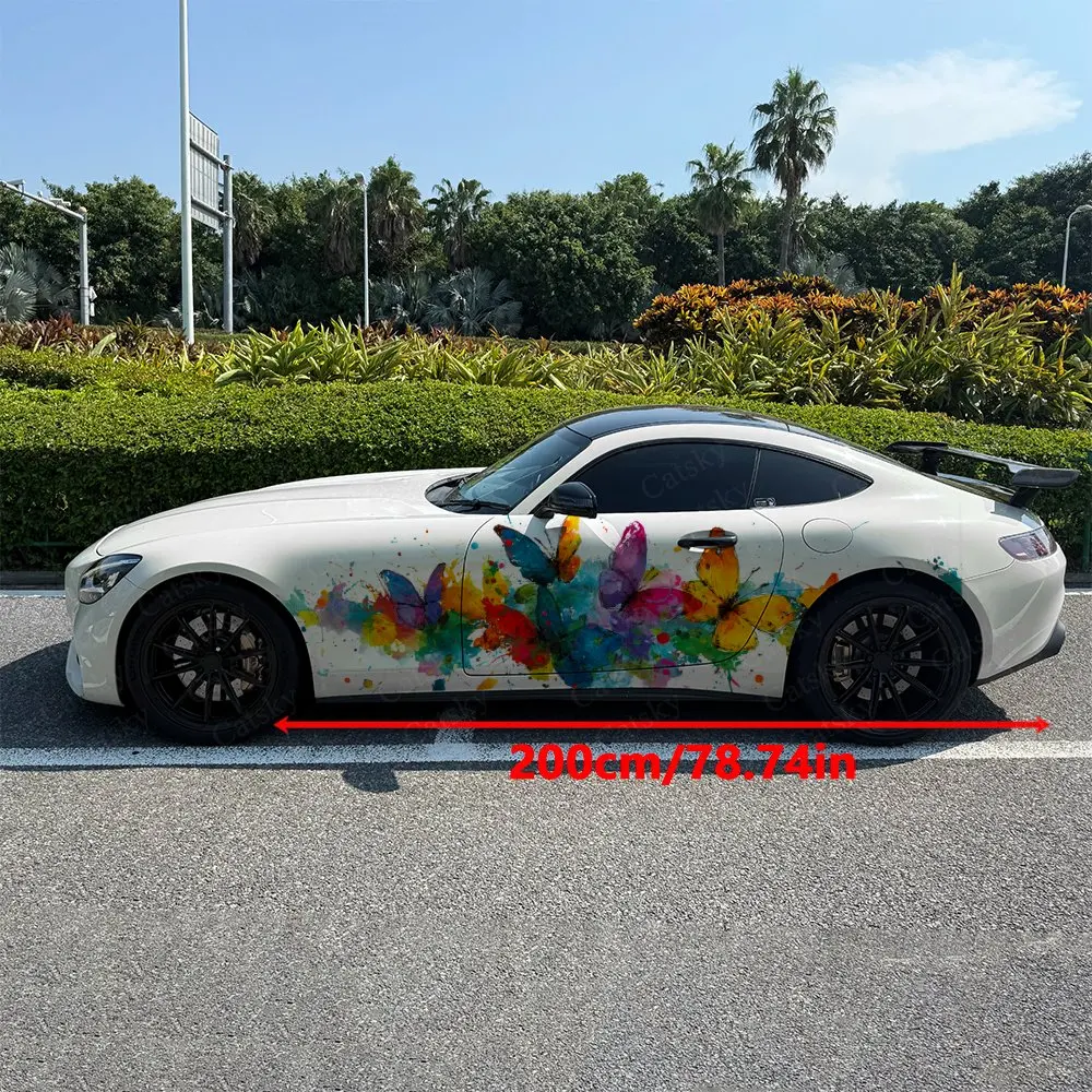 2pcs Hand-drawn Butterflies Dance, Durable, Fade-resistant, Enhance Vehicle Aesthetics With Bold Artistic Design Car Vinyl Wraps