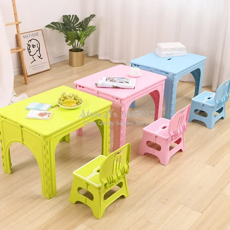 

Kids Plastic Folding Table and Chairs Set, Children's Writing Table, Outdoor Portable Foldable Desk, Kindergarten Furniture