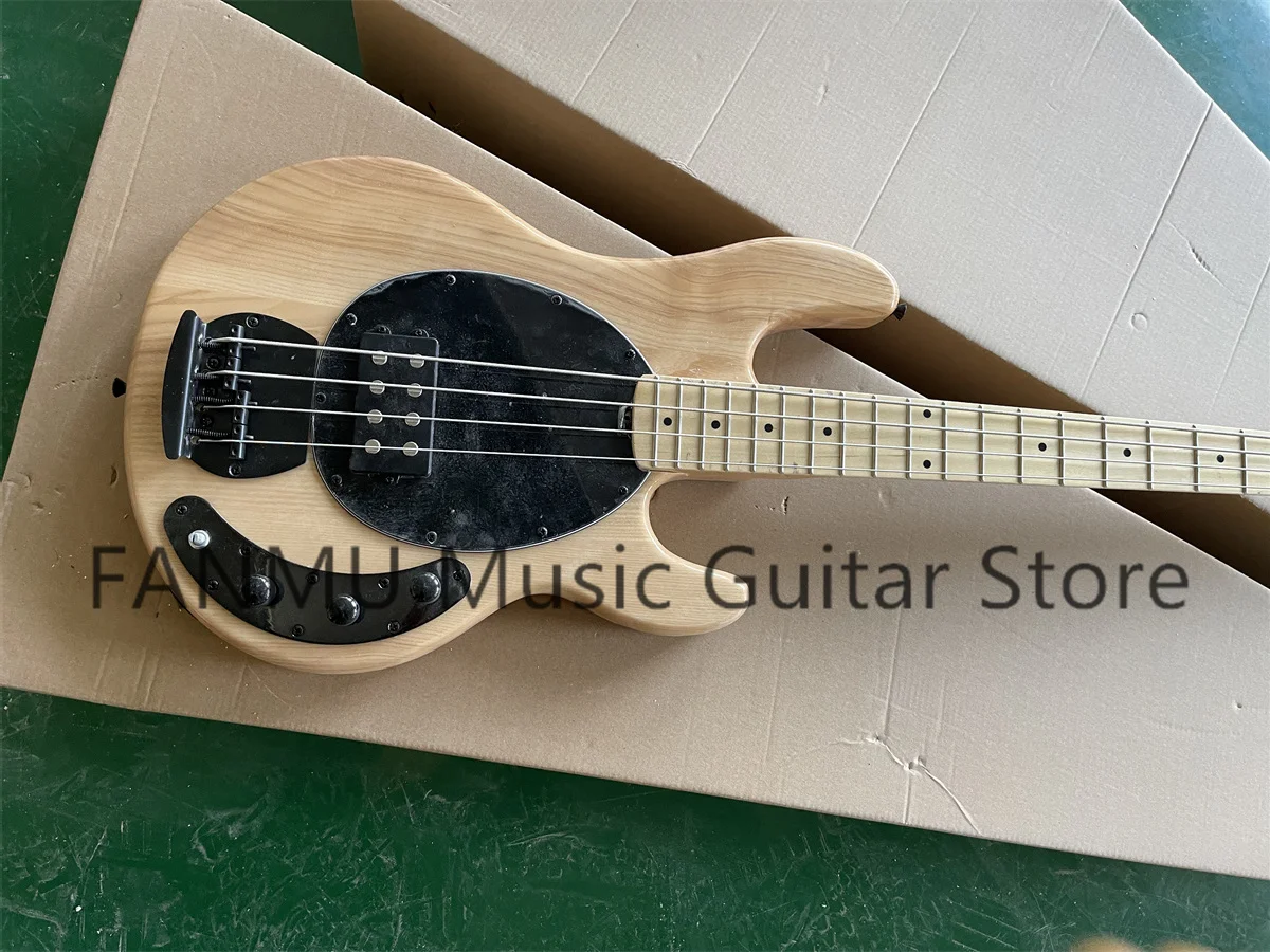 classics 4 string bass Ray body,wood body Maple neck Black pickup guard Active battery case support customization