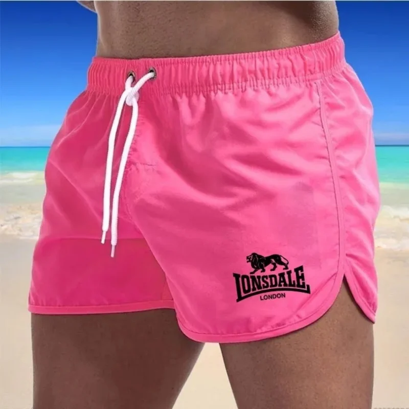 New summer men\'s beach shorts Lonsdale Print Sport Running shorts Swim Shorts Shorts Quick dry sport board shorts