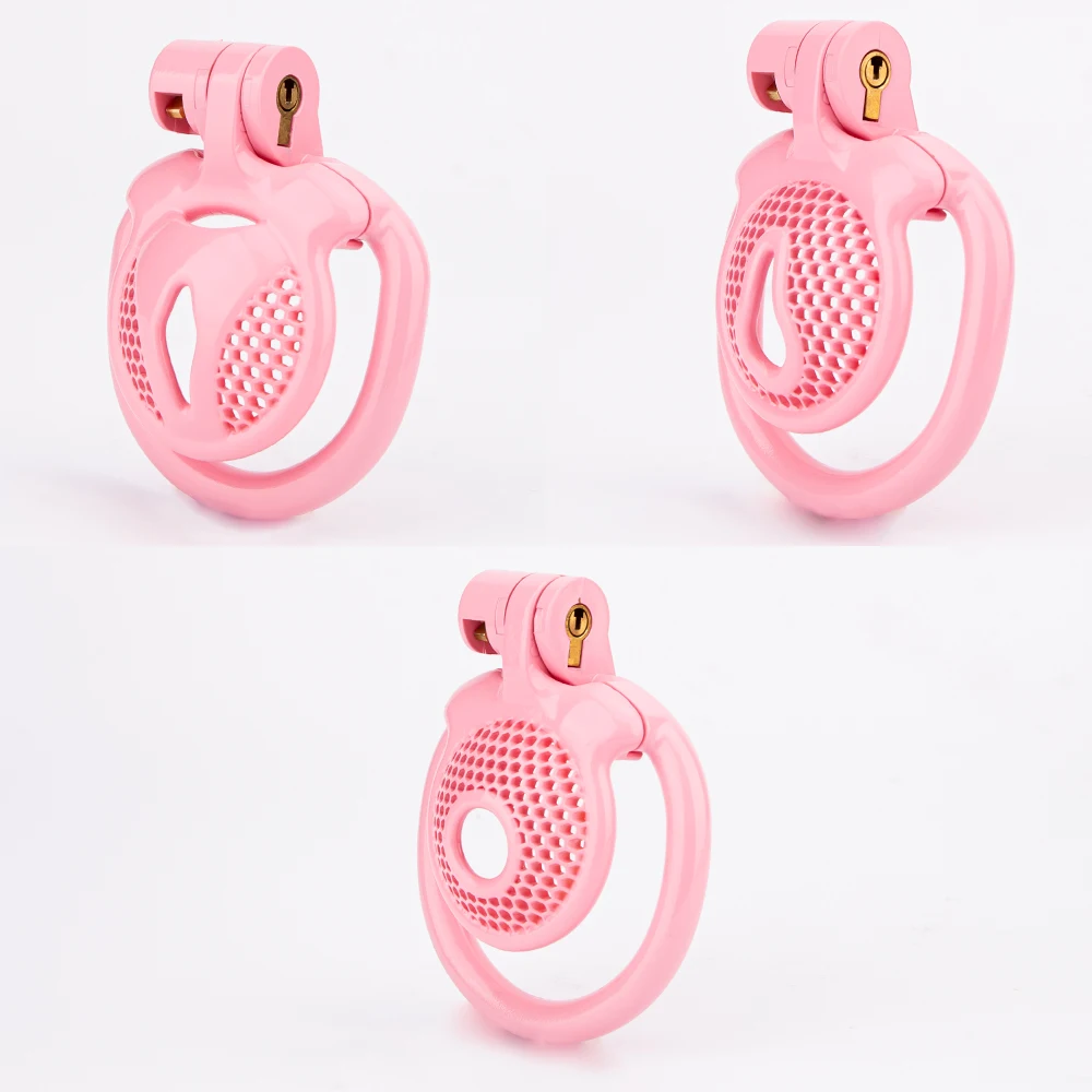 Super Small Pink Pussy Chastity Cage Print Lightweight Male Cock Cage With 4 Flat Base Ring Erotic Bondage BDSM Sex Toys For Men