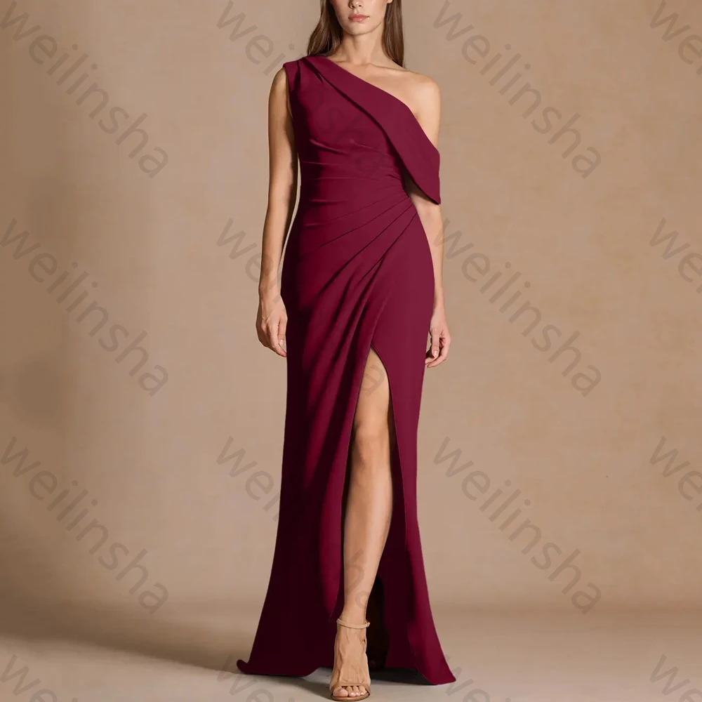 Elegante um ombro plissado vestidos de noite luxo fenda lateral vestido de celebridade requintado alta qualidade vestidos de festa de baile personalizado