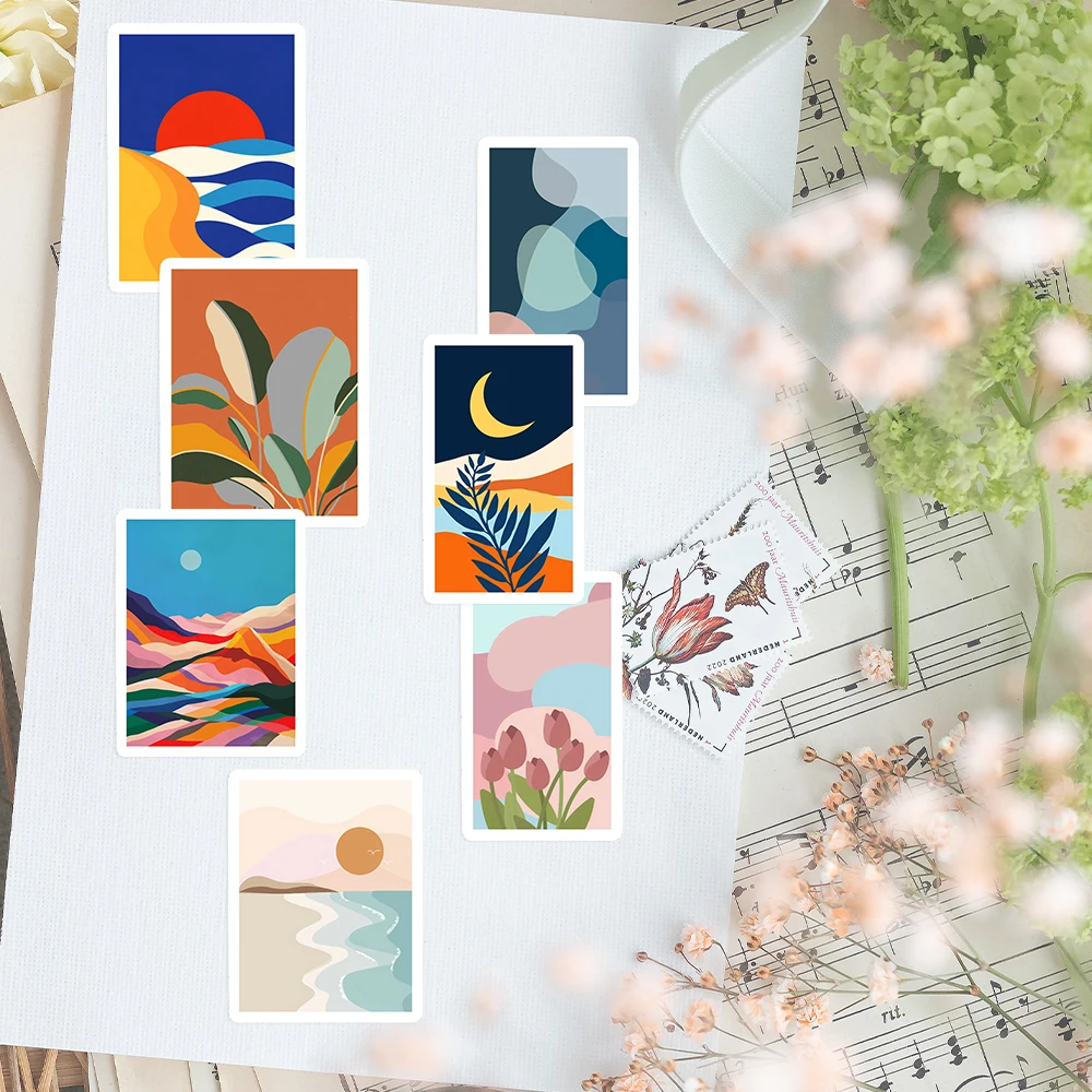 ملصقات مناظر طبيعية تجريدية جمالية يمكنك صنعها بنفسك ألعاب أطفال هدية ملصق مزخرف لمجلة القصاصات والكمبيوتر المحمول والهاتف والأمتعة المقاومة للماء