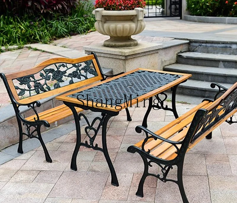 مسند ظهر خشبي CL، مقعد طويل، طاولة وكرسي للترفيه في الهواء الطلق #5