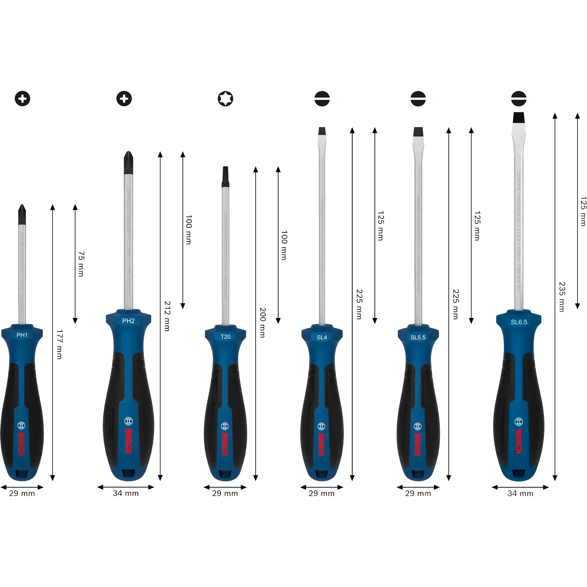 BOSCH 1600A039PJ Screwdriver Set PH/TX/SL 6PCS Hand Tools